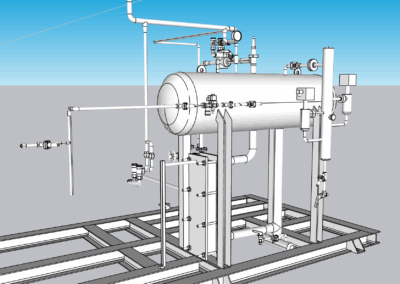 Industrial equipment schematic with pipes and valves.